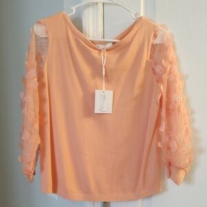 NWT Sioni Orange Pink Embellished Boxy Blouse 3/4 Sleeve